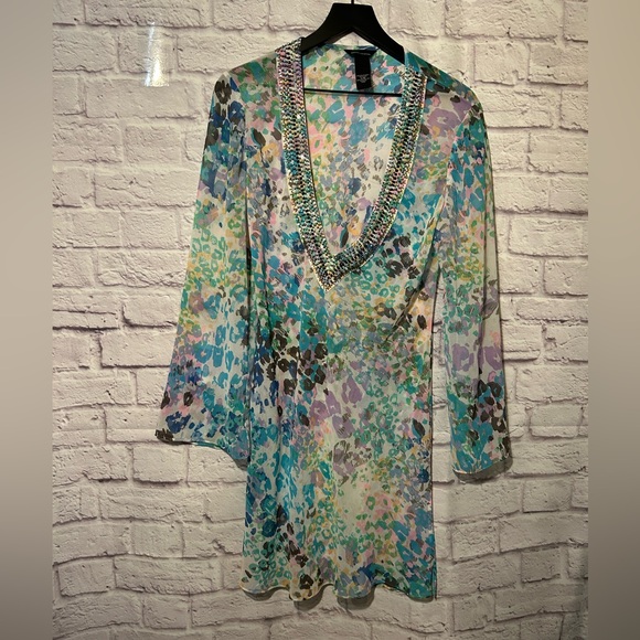 Moda International Abstract Print Coverup Beach Dress Size Large - Picture 2 of 7